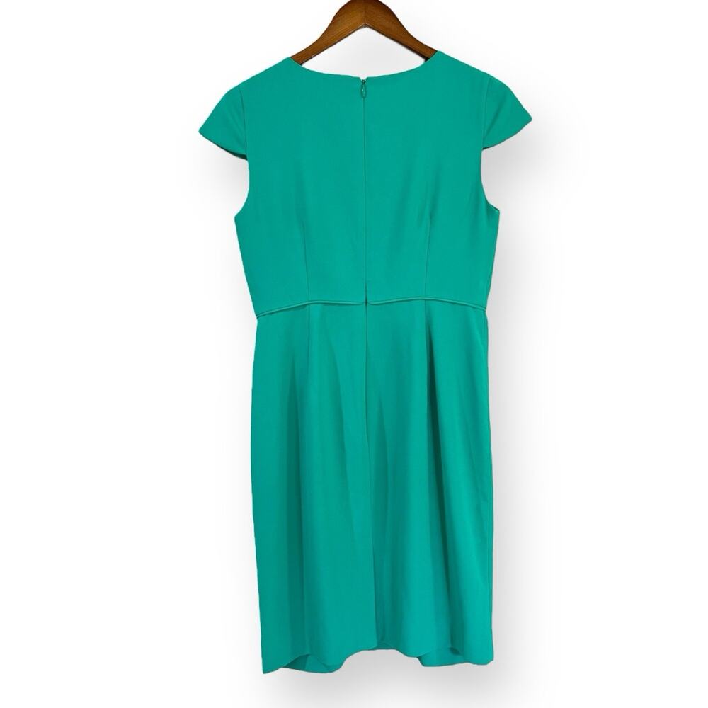 J. Crew Teal Green Pleated Sheath Dress Size 6P Cap Sleeve Modest Business - Picture 10 of 14